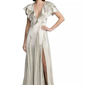 Ralph Lauren Collection Josef Satin Ruffle Gown Light Silver Size 2
